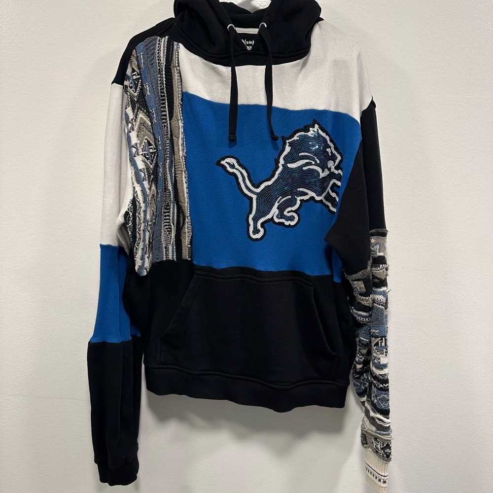 Detroit Lions sweatshirt! Custom made coogi style blue and black hoodie size XL! - Picture 2 of 4